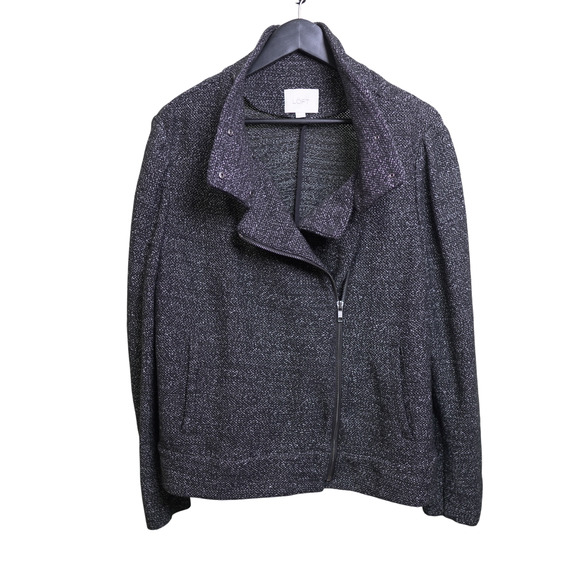 LOFT Tweed Biker Jacket Sz XL Gray Cotton Blend Lightweight Collared Pockets EUC - Picture 1 of 11